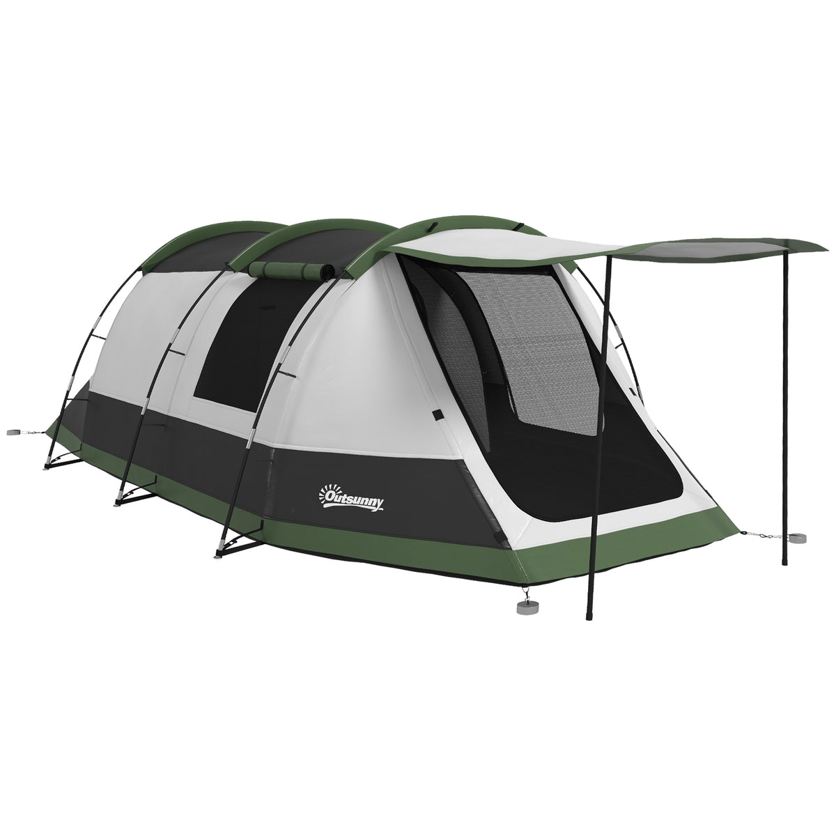 Photo of Outsunny 2 Man Camping Tent, with Two Rooms and Porch - Green in Green colour on a white background