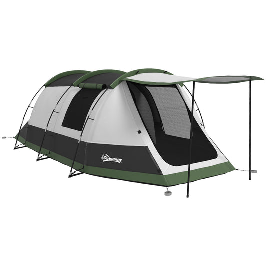Photo of Outsunny 2 Man Camping Tent, with Two Rooms and Porch - Green in Green colour on a white background