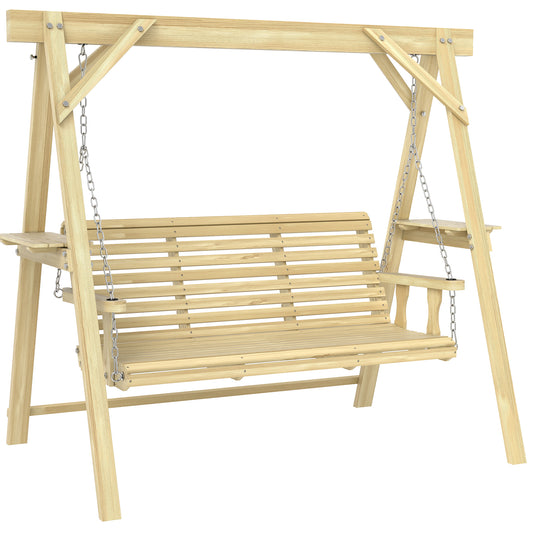 Photo of Outsunny Three-Seater Wooden Swing Bench in Bench colour on a white background