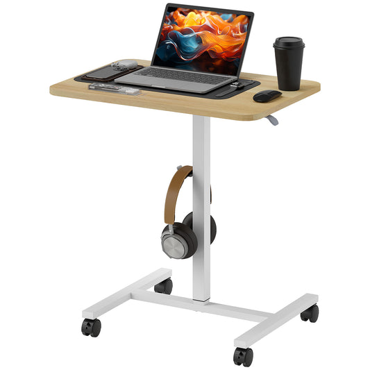 Photo of HOMCOM 75-115cm Manual Adjustable Sit-To-Stand Desk - White/Wood-Effect in White/Wood-Effect colour on a white background