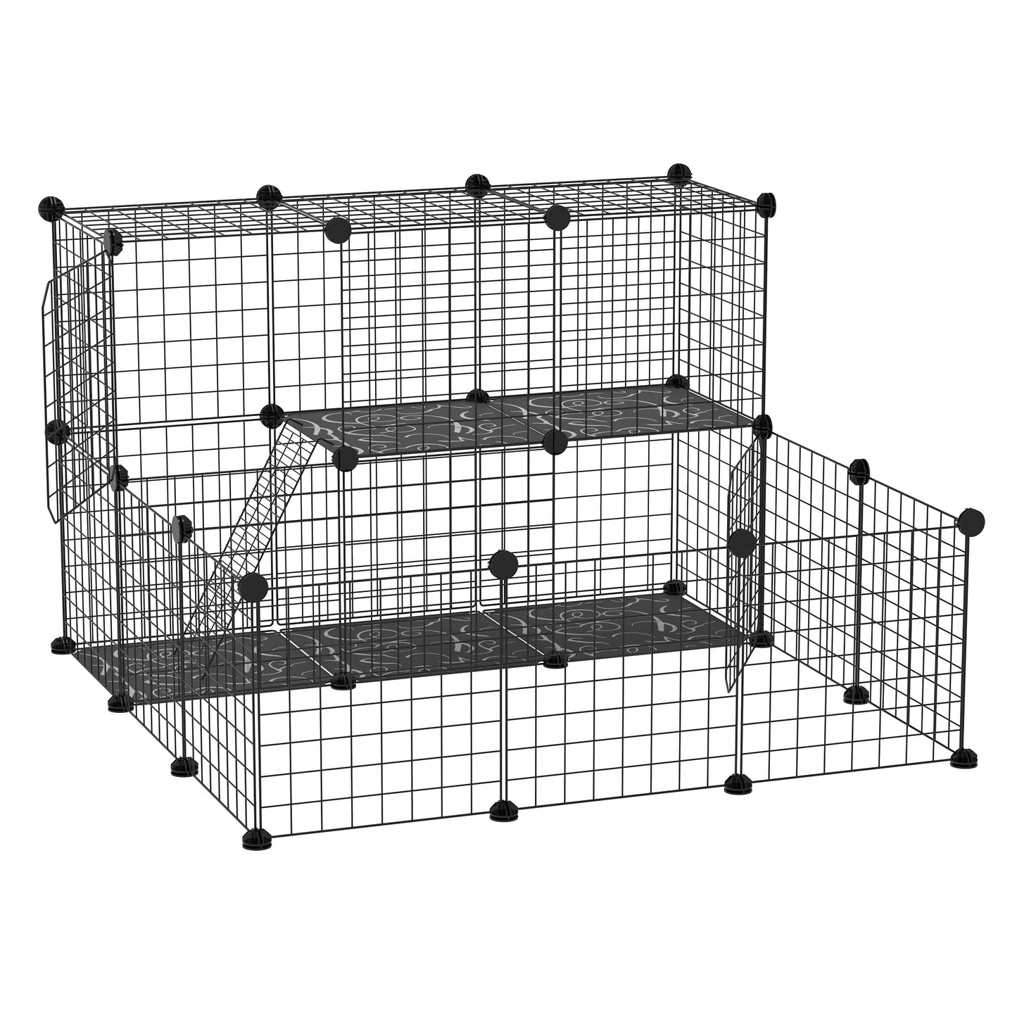 Photo of PawHut Pet Playpen w/ Door Customisable Fence for Guinea Pigs Chinchillas Hedgehogs - Black in Black colour on a white background