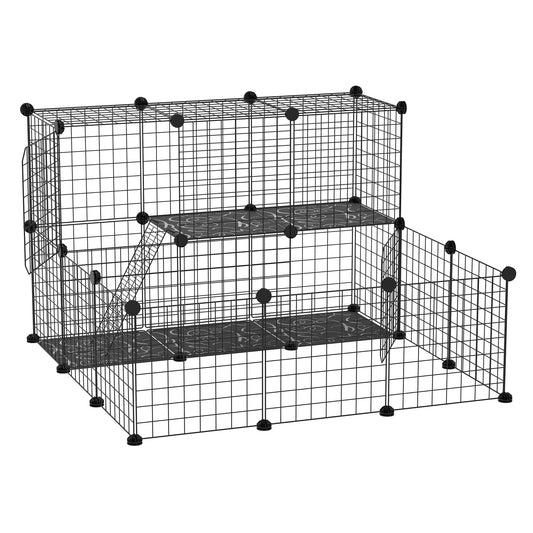 Photo of PawHut Pet Playpen w/ Door Customisable Fence for Guinea Pigs Chinchillas Hedgehogs - Black in Black colour on a white background