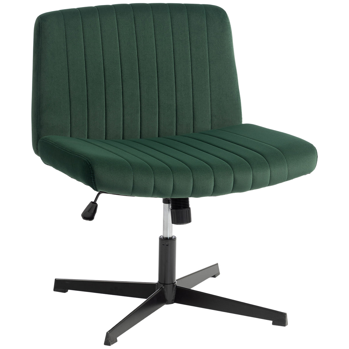 Photo of HOMCOM Flannel Criss Cross Legged Desk Chair, Armless Office Chair No Wheels, Green in Green colour on a white background