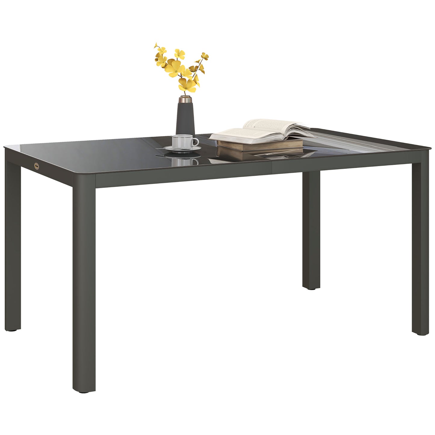 Photo of Outsunny 150cm x 88cm Aluminium Table, with Glass Tabletop - Grey in Grey colour on a white background