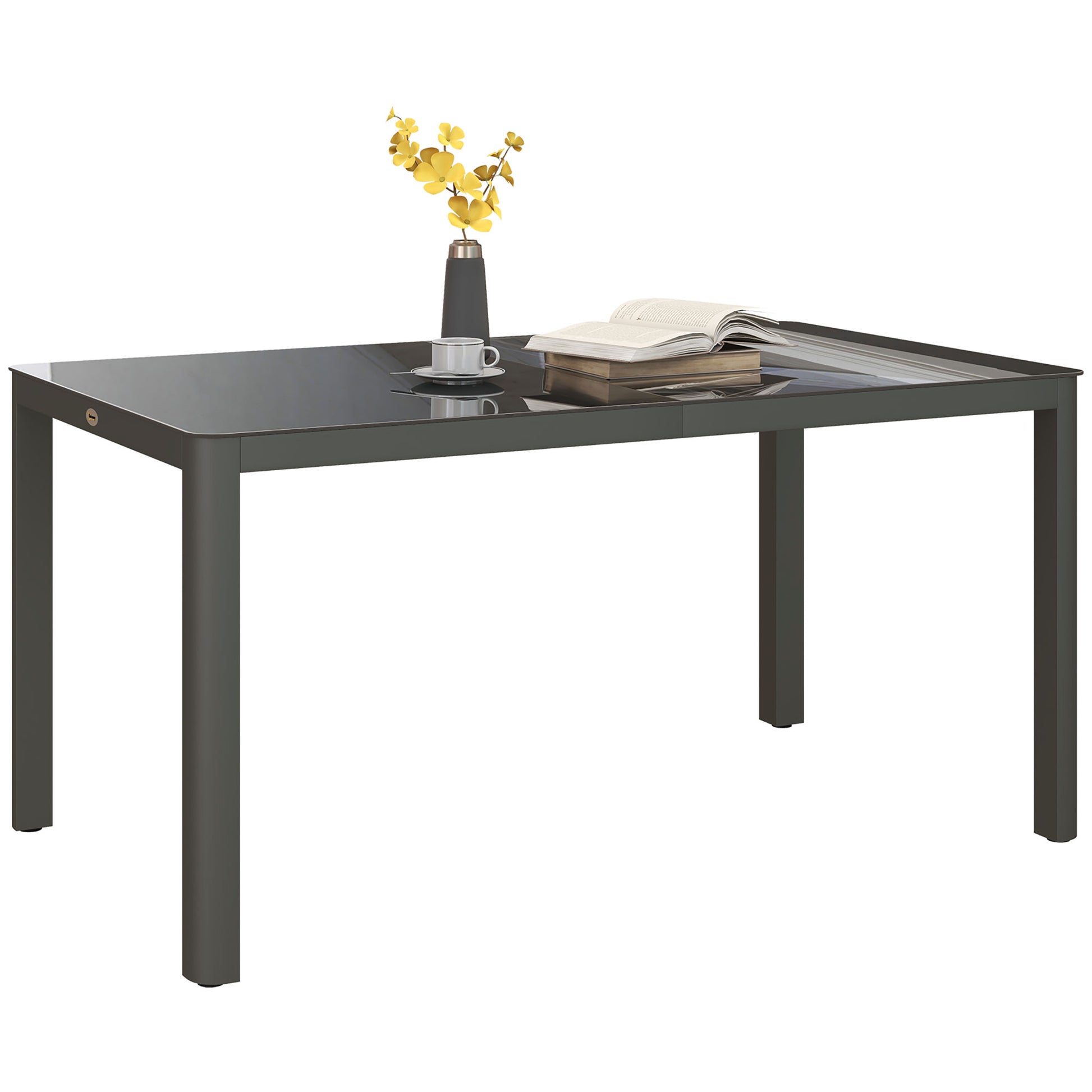 Photo of Outsunny 150cm x 88cm Aluminium Table, with Glass Tabletop - Grey in Grey colour on a white background