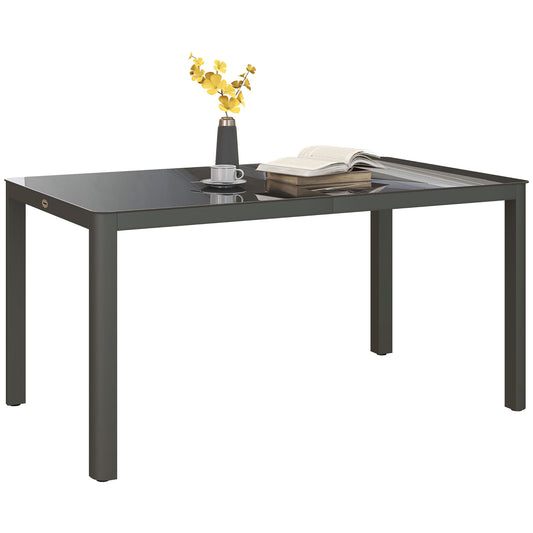 Photo of Outsunny 150cm x 88cm Aluminium Table, with Glass Tabletop - Grey in Grey colour on a white background