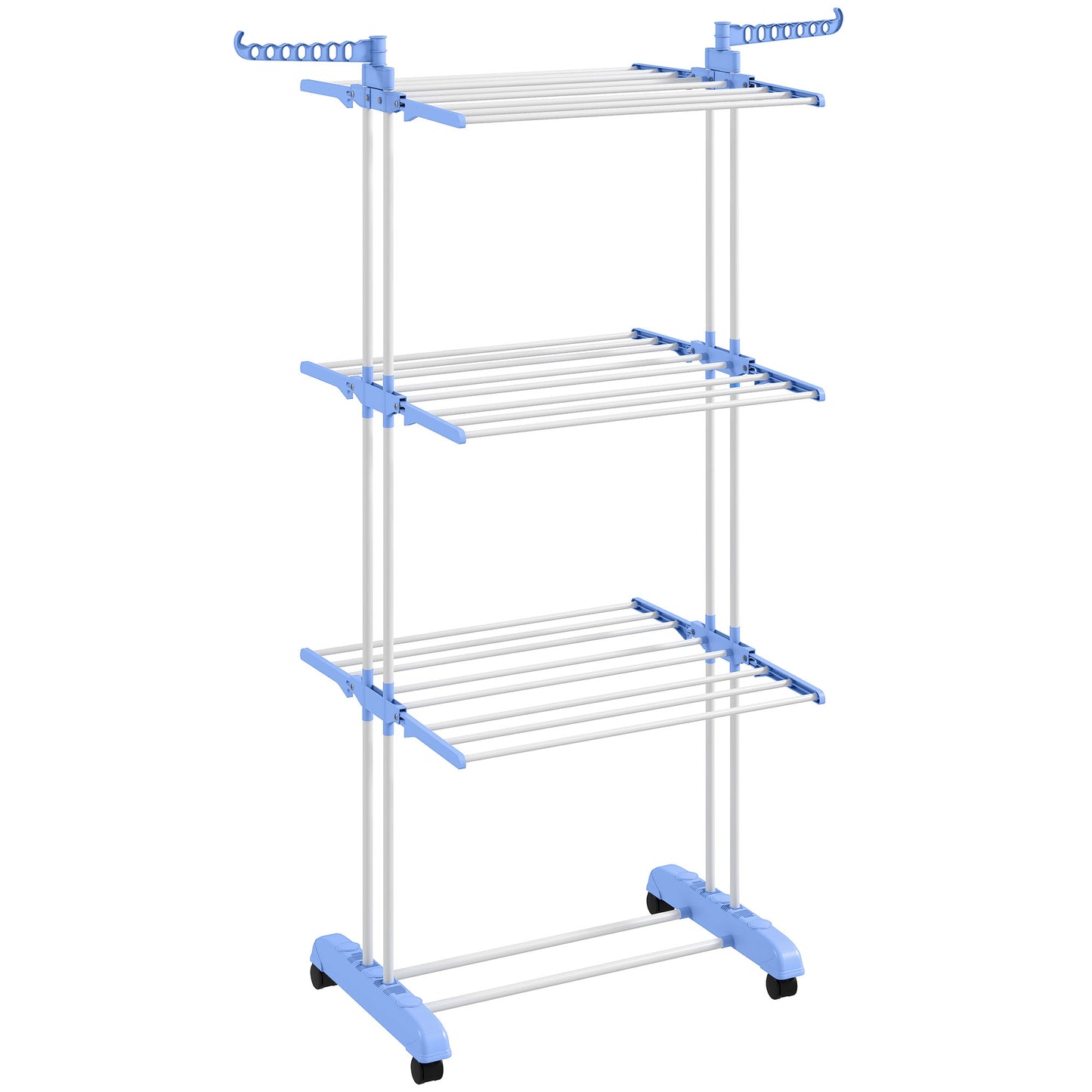 Photo of HOMCOM Foldable Clothes Drying Rack, 4-Tier Steel Garment Laundry Rack with Castors for Indoor and Outdoor Use, Blue in Blue colour on a white background
