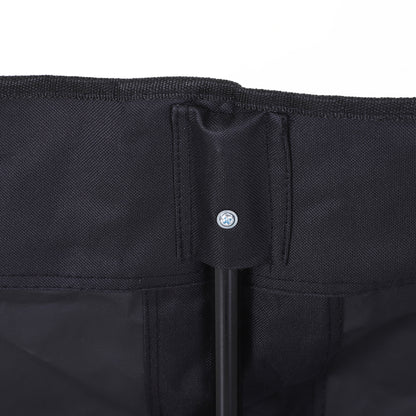 Close-up of black bench fabric fastened around a metal support pole