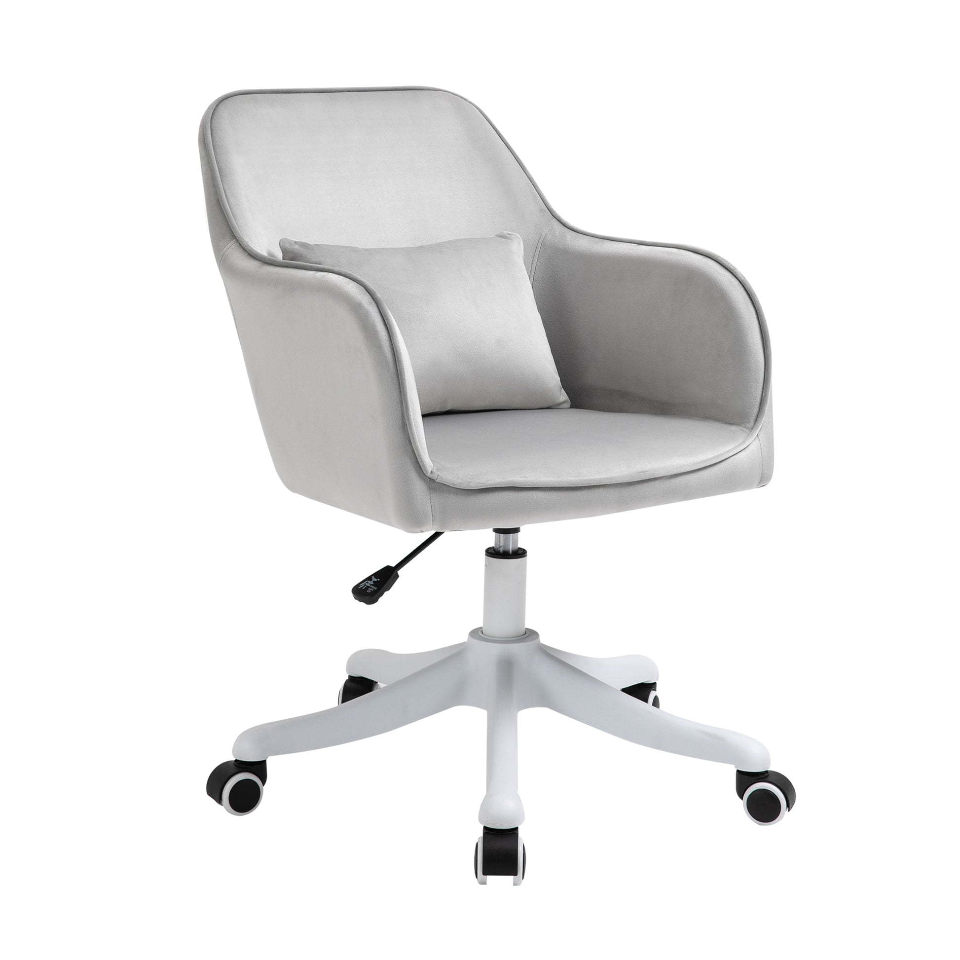 Photo of Vinsetto Velvet Office Chair, Desk Chair, Makeup Vanity Chair with Massage Lumbar Pillow and Rolling Wheels for Bedroom and Home, Grey in Grey colour on a white background