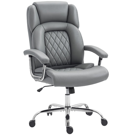 Photo of HOMCOM Big and Tall Office Chair 180kg with Spring Cushion, PU Leather - Grey in Grey colour on a white background