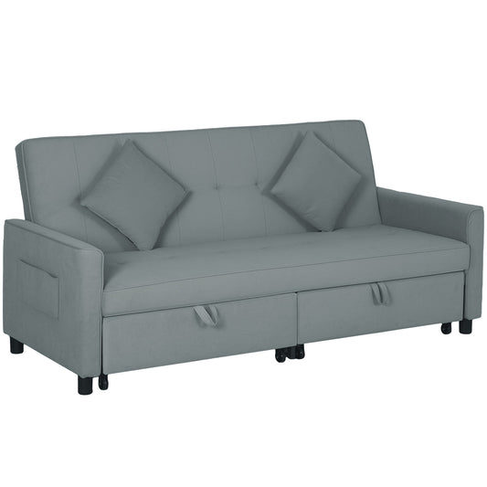 Photo of HOMCOM Three-Person Velvet-Feel Sofa Bed - Grey in Grey colour on a white background