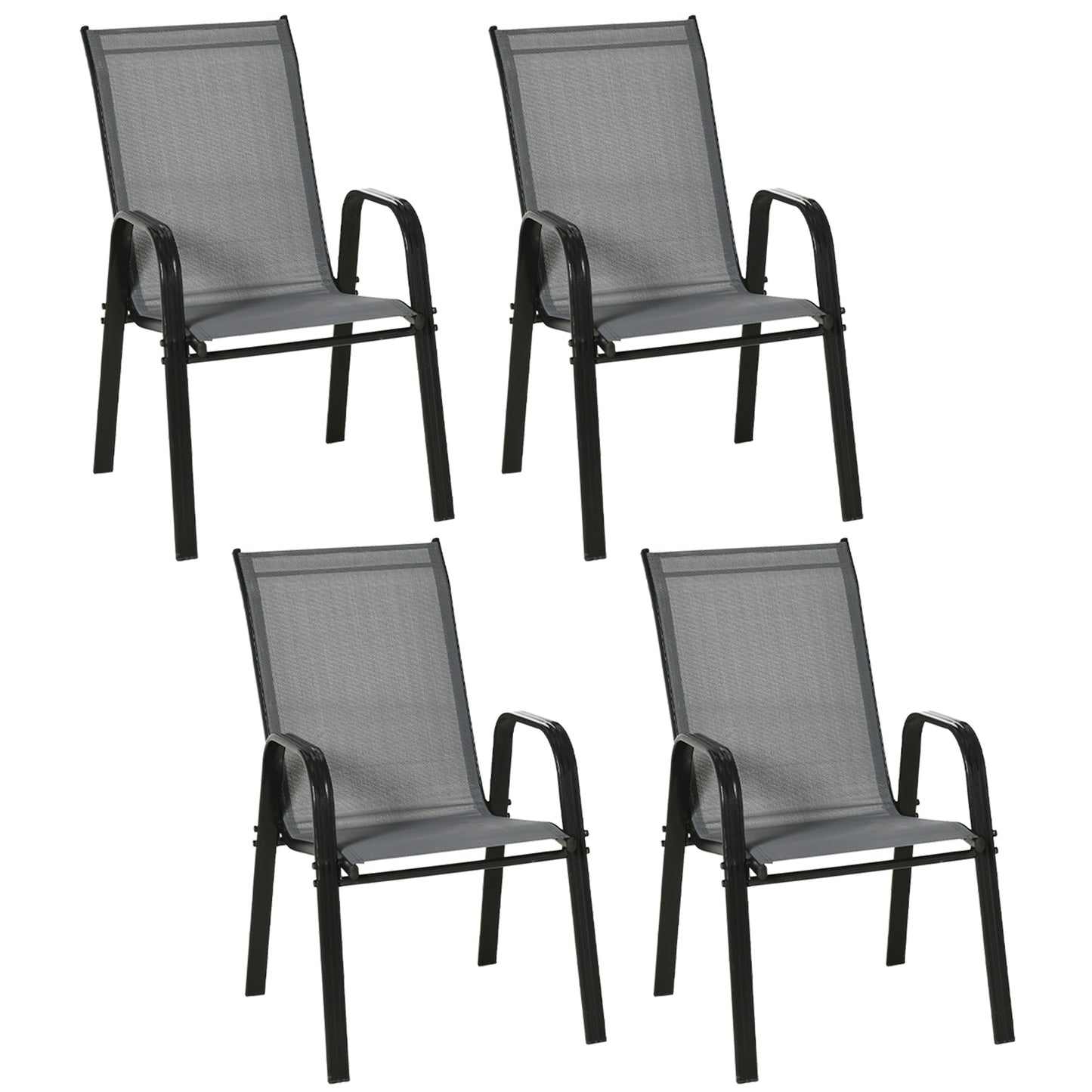 Photo of Outsunny Set of Four Stackable Mesh Seat Chairs - Dark Grey in Grey colour on a white background