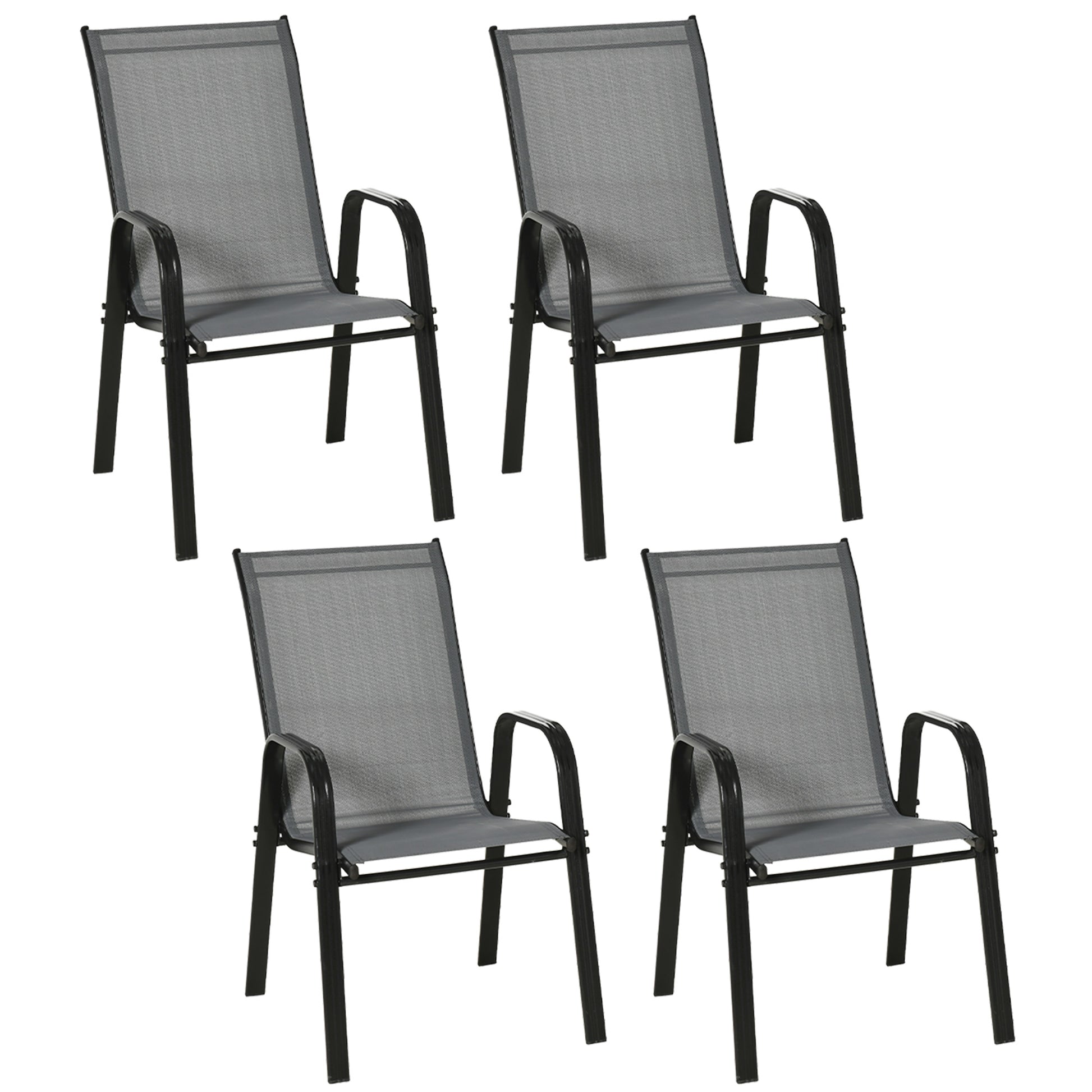 Photo of Outsunny Set of Four Stackable Mesh Seat Chairs - Dark Grey in Grey colour on a white background