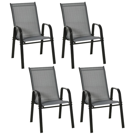 Photo of Outsunny Set of Four Stackable Mesh Seat Chairs - Dark Grey in Grey colour on a white background