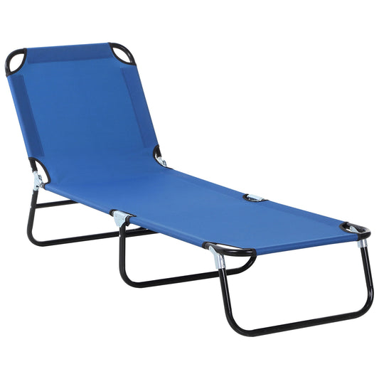 Photo of Outsunny Foldable Sun Lounger with 5-Position Adjustable Backrest, Outdoor Portable Recliner Chaise Lounge Chair with Oxford Fabric for Patio, Beach, Garden, Camping, Blue in Blue colour on a white background