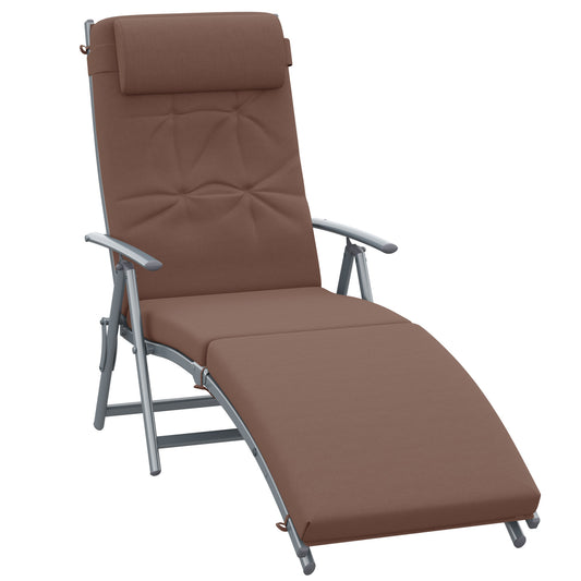 Photo of Outsunny Sun Lounger Steel Frame Outdoor Folding Chaise Texteline Lounge Chair Recliner with Headrest & 7 Levels Adjustable Backrest, Brown in Brown colour on a white background