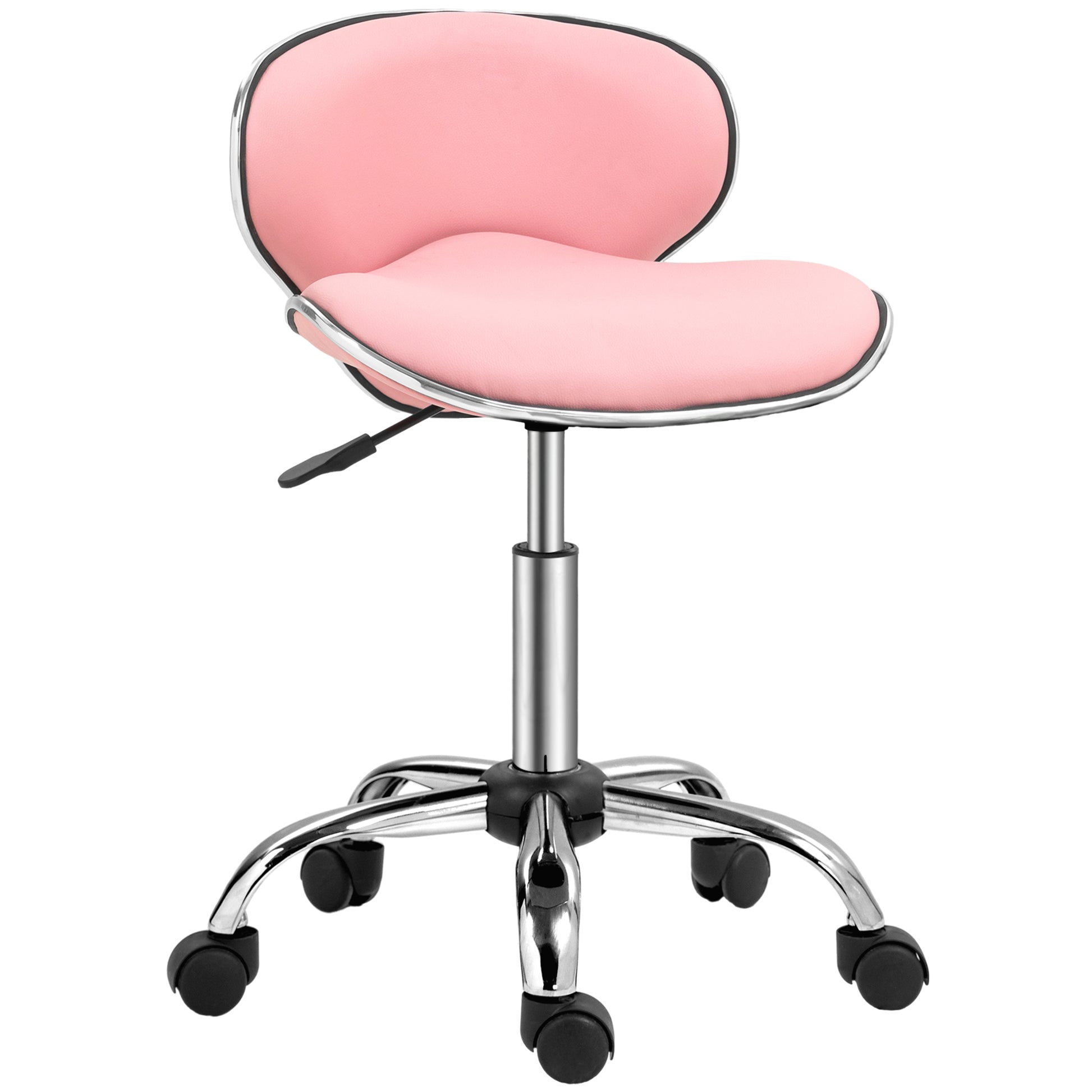 Photo of HOMCOM Adjustable Rolling Swivel Beauty Salon Chair, Stool for Spa, Pink in Pink colour on a white background