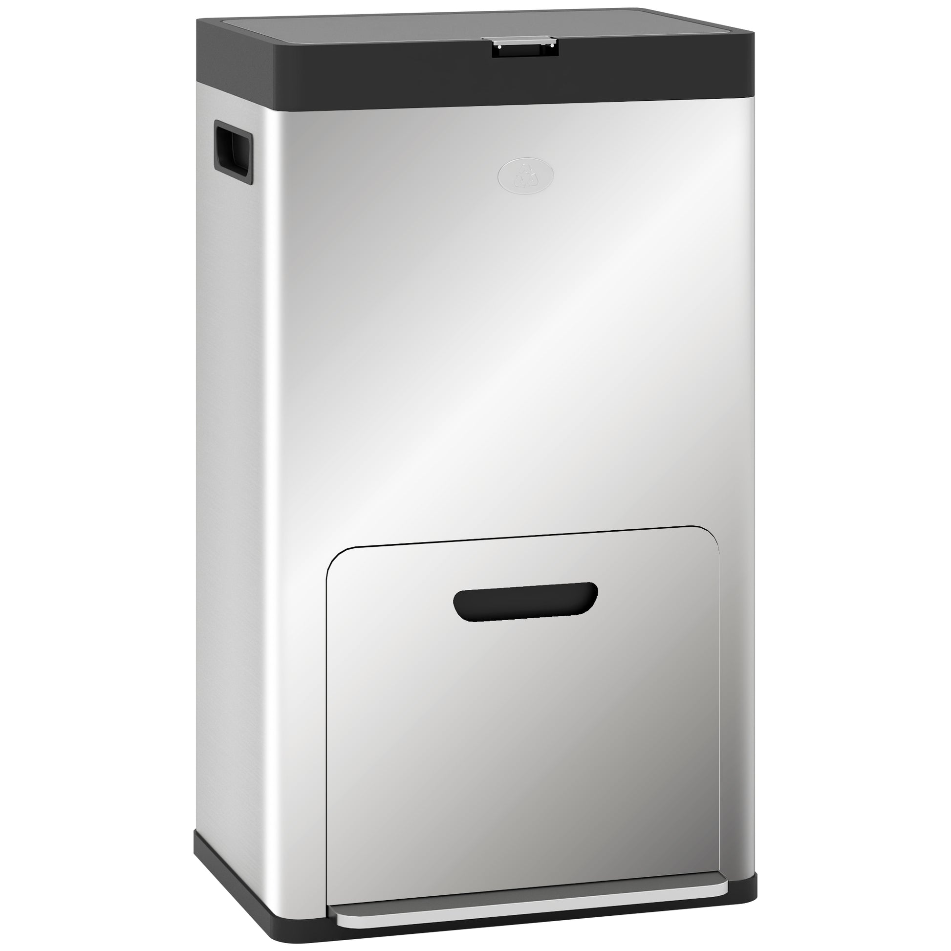 Photo of HOMCOM 56L Triple Compartment Stainless Steel Kitchen Bin, with Deodoriser Holders and Wheels - Silver Tone in Tone colour on a white background