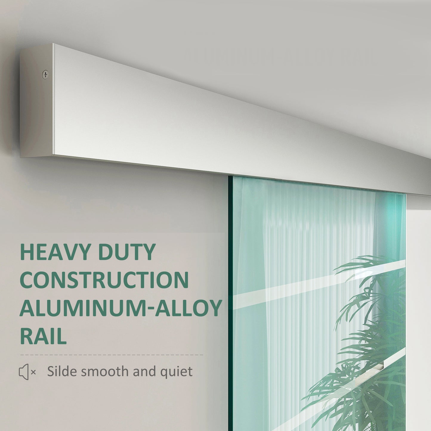 HOMCOM 90cm Sliding Glass Door with Hardware Track Kit, Frosted Tempered Glass with Stripe Pattern, Round Handle