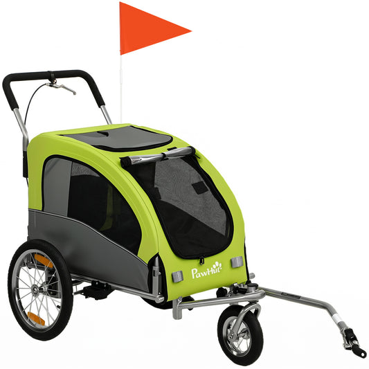 Photo of PawHut 2 in 1 Dog Bike Trailer, Foldable Pet Stroller, Dog Bicycle Trailer with Suspension, for Medium Dogs up to 20kg, Green in Green colour on a white background