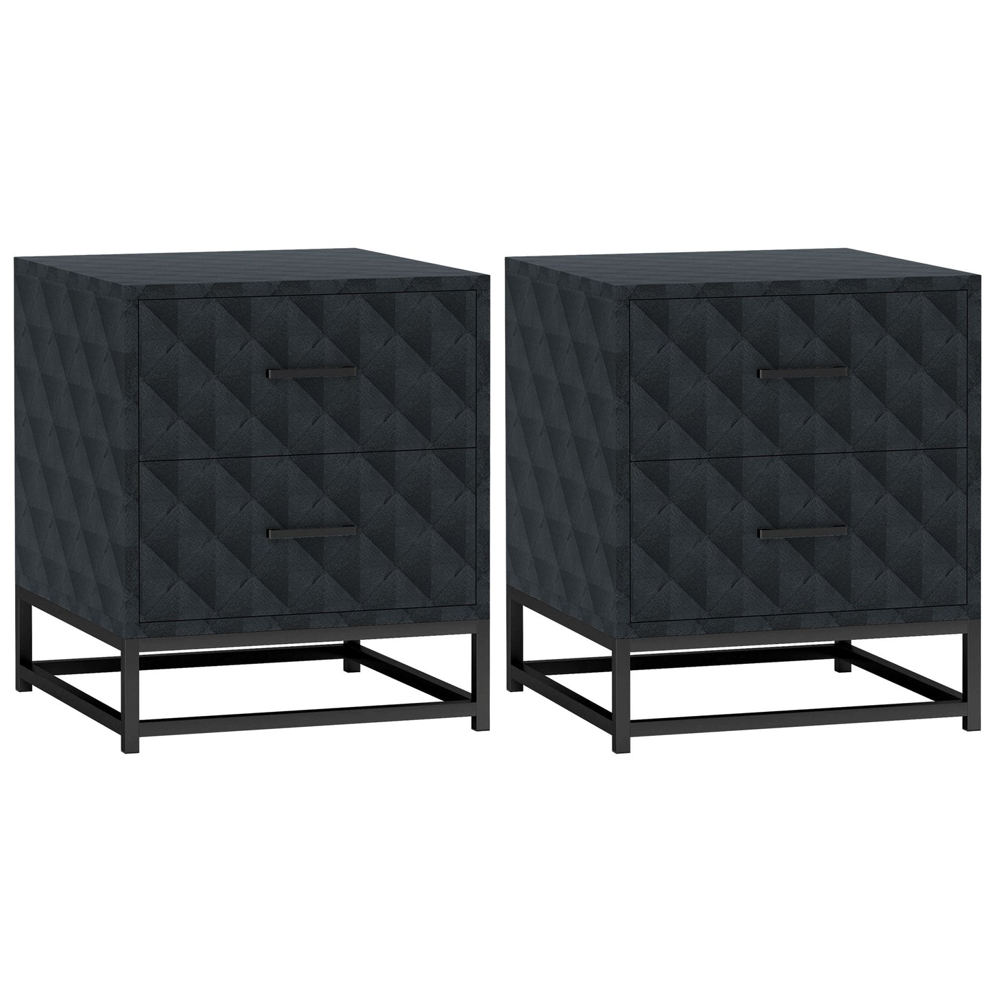 Photo of HOMCOM Bedside Tables Set of 2, Modern Bedside Table Nightstand with 2 Drawers, Bedside Cabinet Sofa Side Table with Storage, Steel Legs for Bedroom, Living Room, Black in Black colour on a white background