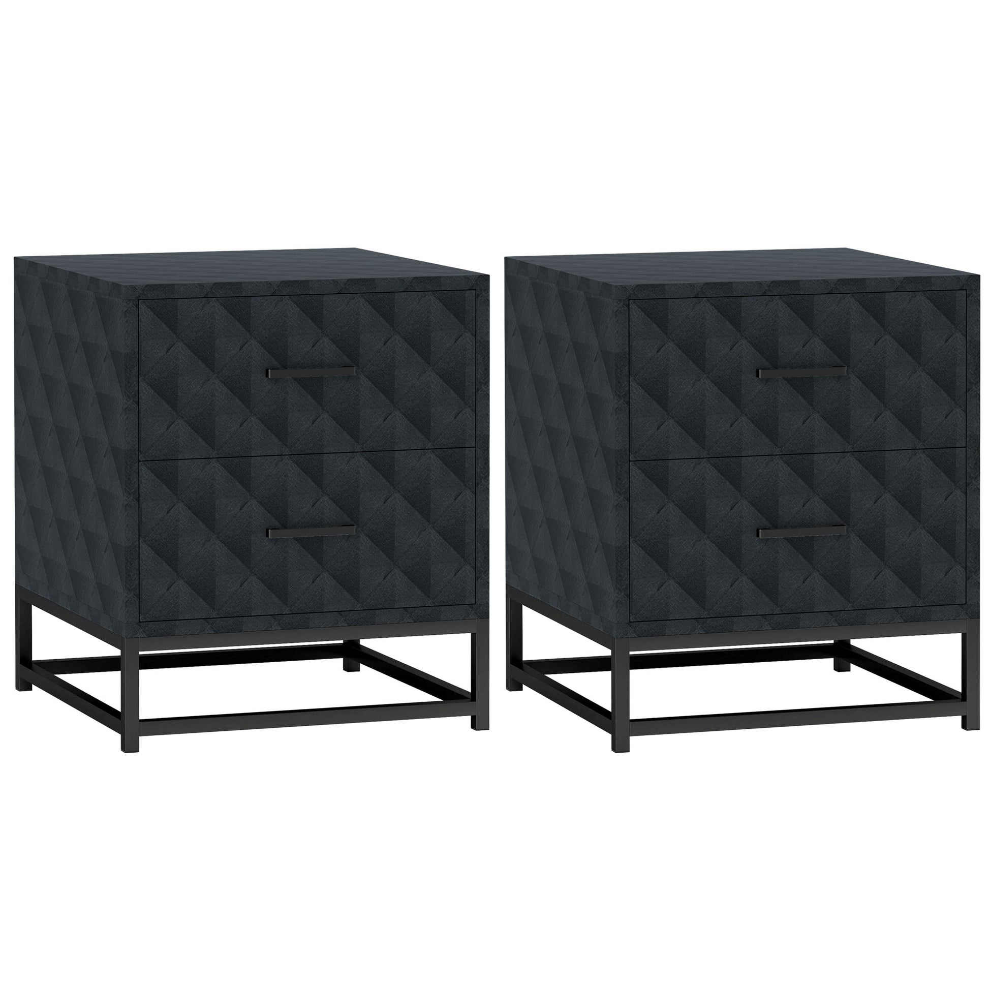 Photo of HOMCOM Bedside Tables Set of 2, Modern Bedside Table Nightstand with 2 Drawers, Bedside Cabinet Sofa Side Table with Storage, Steel Legs for Bedroom, Living Room, Black in Black colour on a white background