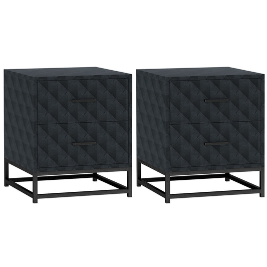 Photo of HOMCOM Bedside Tables Set of 2, Modern Bedside Table Nightstand with 2 Drawers, Bedside Cabinet Sofa Side Table with Storage, Steel Legs for Bedroom, Living Room, Black in Black colour on a white background