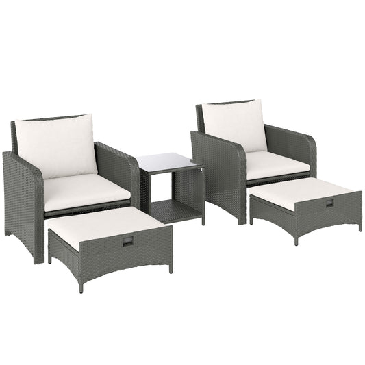Photo of Outsunny Five Piece Rattan Garden Furniture Set with 2-Tier Coffee Table and Ottomans  - Cream White in White colour on a white background