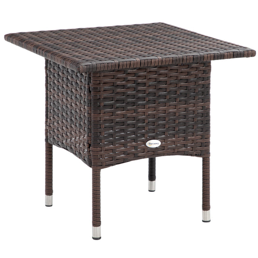 Photo of Outsunny Outdoor Rattan Side Table Coffee Table with Plastic Board, Full Woven Table Top for Patio, Garden, Balcony, Mixed Brown in Brown colour on a white background