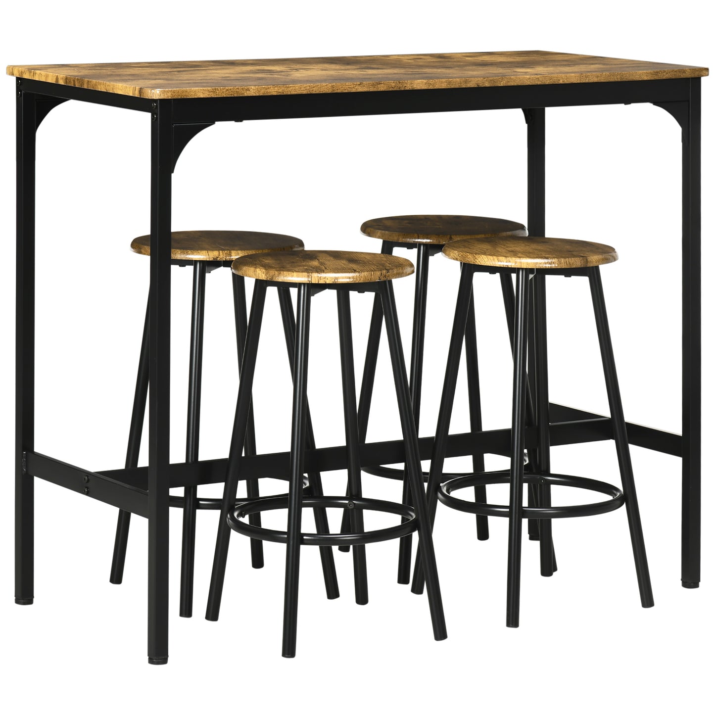 Photo of HOMCOM Five-Piece Industrial-Style Bar Table Set - Brown/Black in Brown/Black colour on a white background