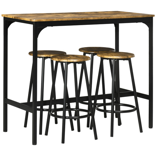 Photo of HOMCOM Five-Piece Industrial-Style Bar Table Set - Brown/Black in Brown/Black colour on a white background