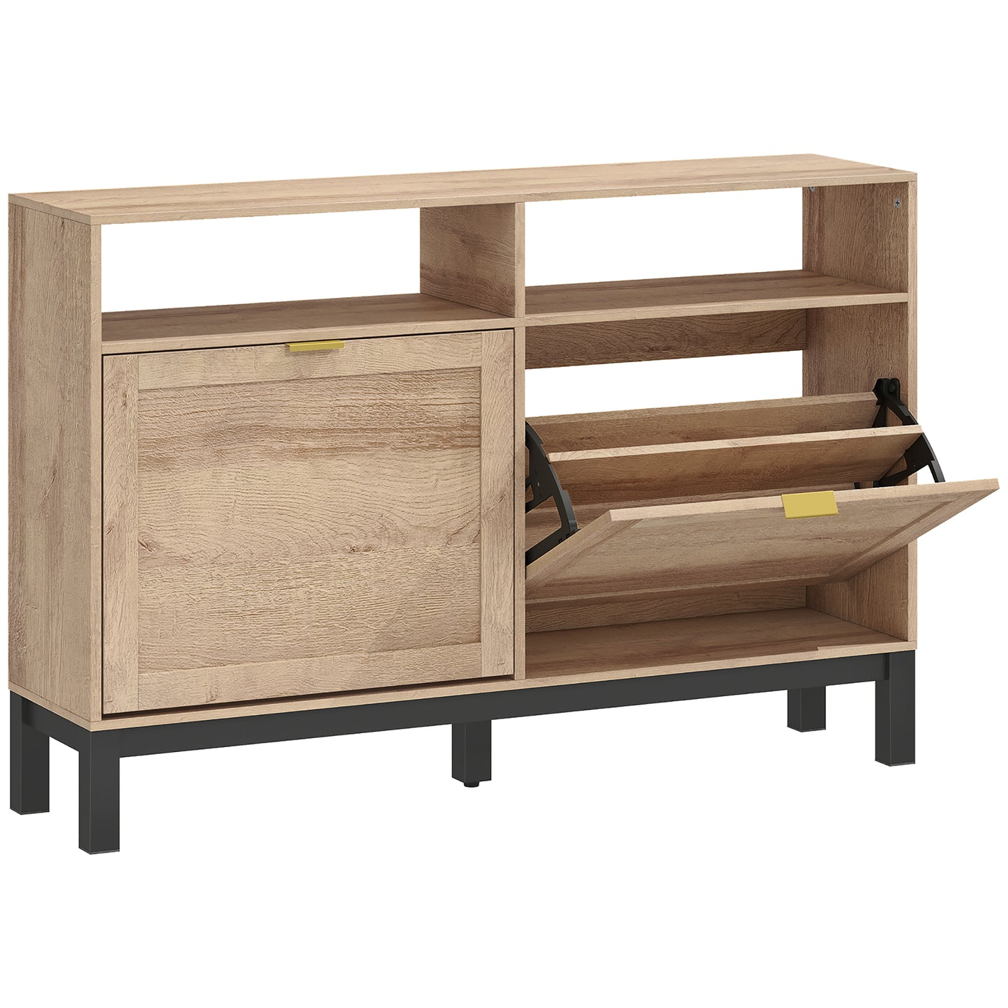 Photo of HOMCOM Shoe Cabinet with 2 Flip Drawers, Narrow Shoe Storage Top for Entryway Hallway, Walnut Brown in Brown colour on a white background