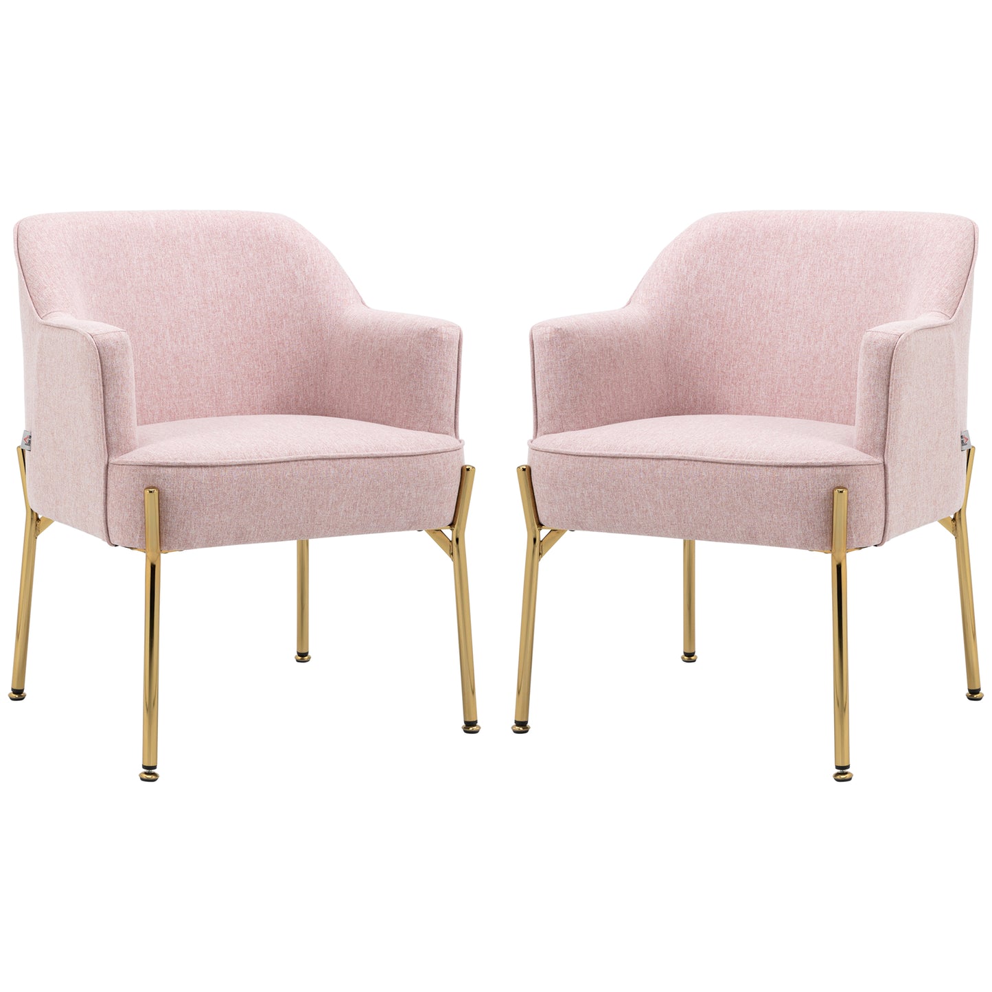 Photo of HOMCOM Accent Chair, Living Room Armchair, Vanity Chair with Gold Plating Metal Legs and Soft Padded Seat for Bedroom and Café, Set of 2, Pink in Pink colour on a white background