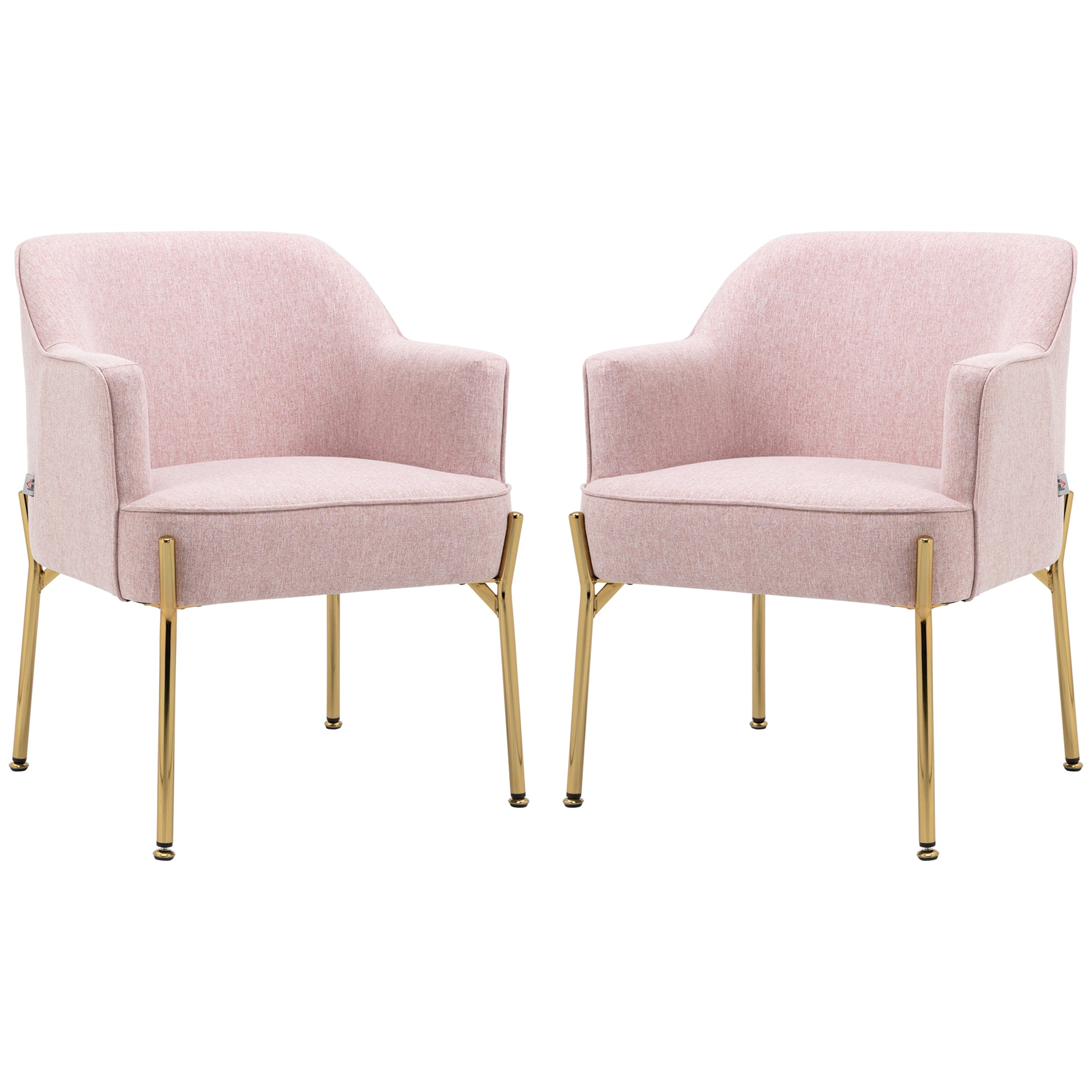 Photo of HOMCOM Accent Chair, Living Room Armchair, Vanity Chair with Gold Plating Metal Legs and Soft Padded Seat for Bedroom and Café, Set of 2, Pink in Pink colour on a white background