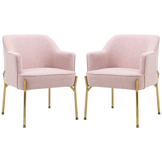 Photo of HOMCOM Accent Chair, Living Room Armchair, Vanity Chair with Gold Plating Metal Legs and Soft Padded Seat for Bedroom and Café, Set of 2, Pink in Pink colour on a white background