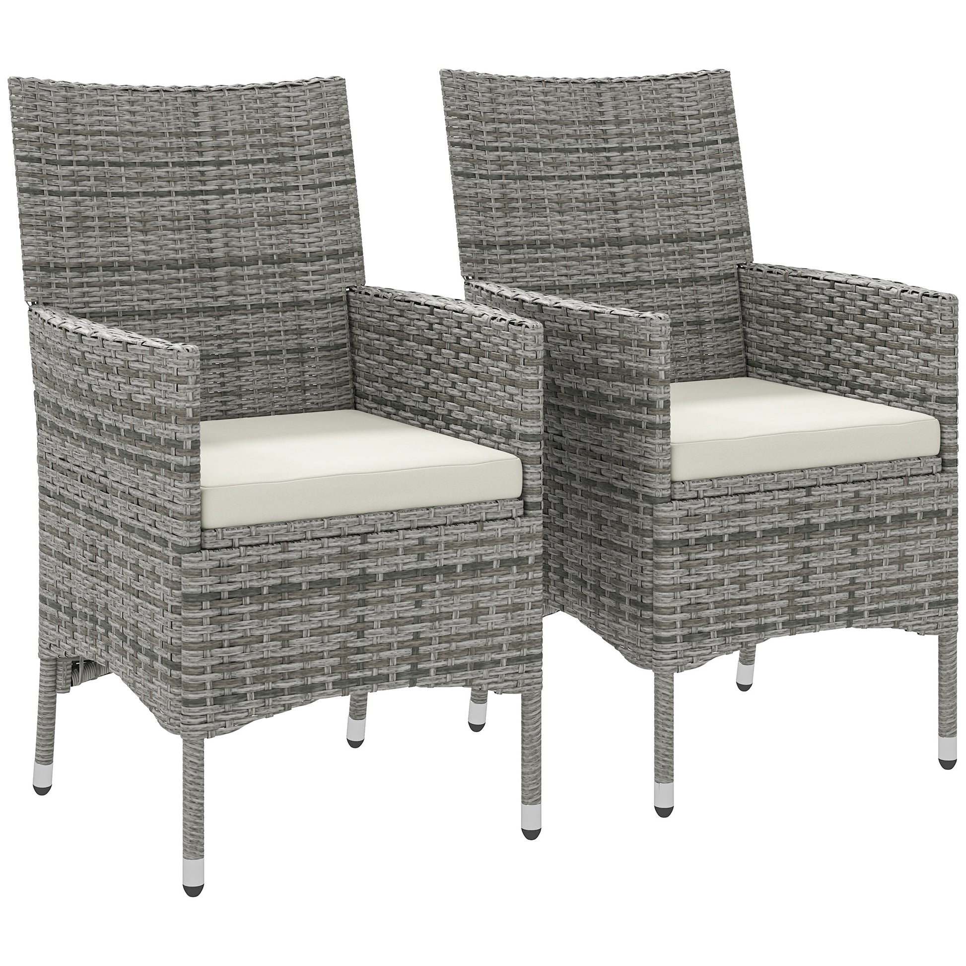 Photo of Outsunny 2 Pieces Rattan Garden Chairs Dining Chair Set with Cushion, Mixed Grey in Grey colour on a white background