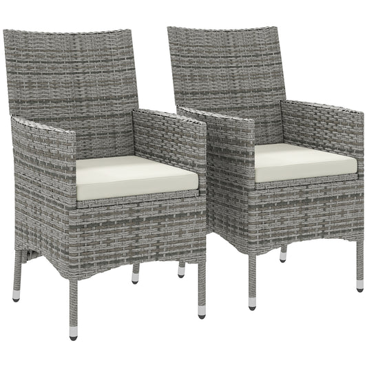 Photo of Outsunny 2 Pieces Rattan Garden Chairs Dining Chair Set with Cushion, Mixed Grey in Grey colour on a white background