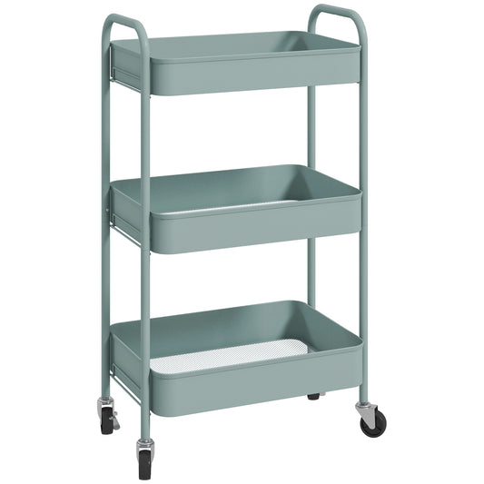 Photo of HOMCOM Three-Tier Steel Storage Trolley - Light Blue in Blue colour on a white background