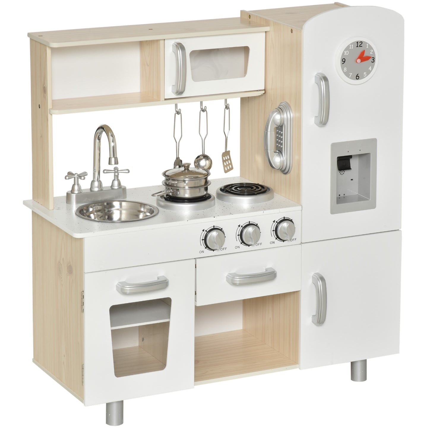 Photo of HOMCOM Kids Wooden Pretend Play Toy Kitchen Cooking Set Role Play Phone for Boys Girls White in White colour on a white background