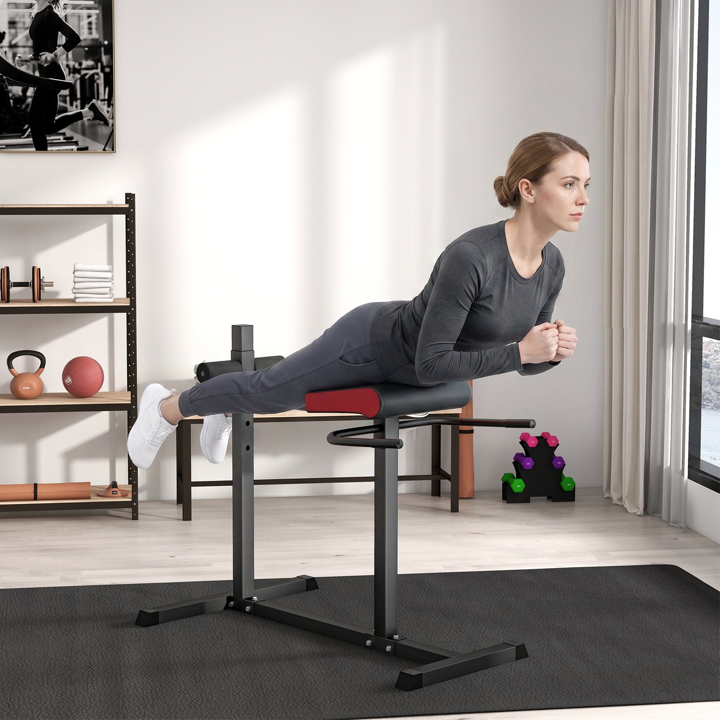SPORTNOW Back Extension Roman Chair, Hyperextension Bench with Adjustable Leg Roller for Back, Abdominal and Gluteal Training