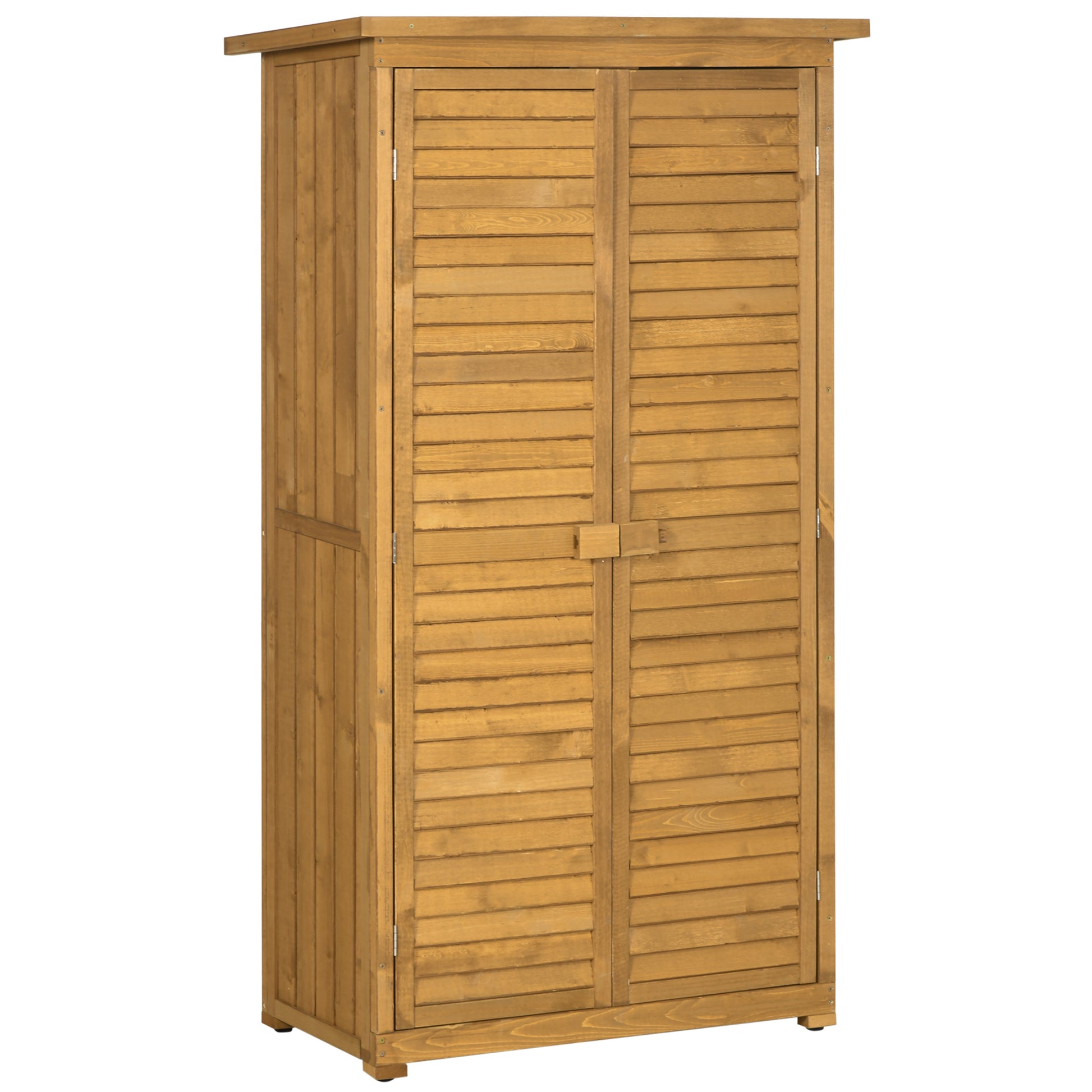 Photo of Outsunny Wooden Garden Storage Shed with Shelves, Outdoor Tool Cabinet with Asphalt Roof for Patio Organisation, 87cm x 47cm x 160cm in 160cm colour on a white background