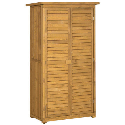 Photo of Outsunny Wooden Garden Storage Shed with Shelves, Outdoor Tool Cabinet with Asphalt Roof for Patio Organisation, 87cm x 47cm x 160cm in 160cm colour on a white background