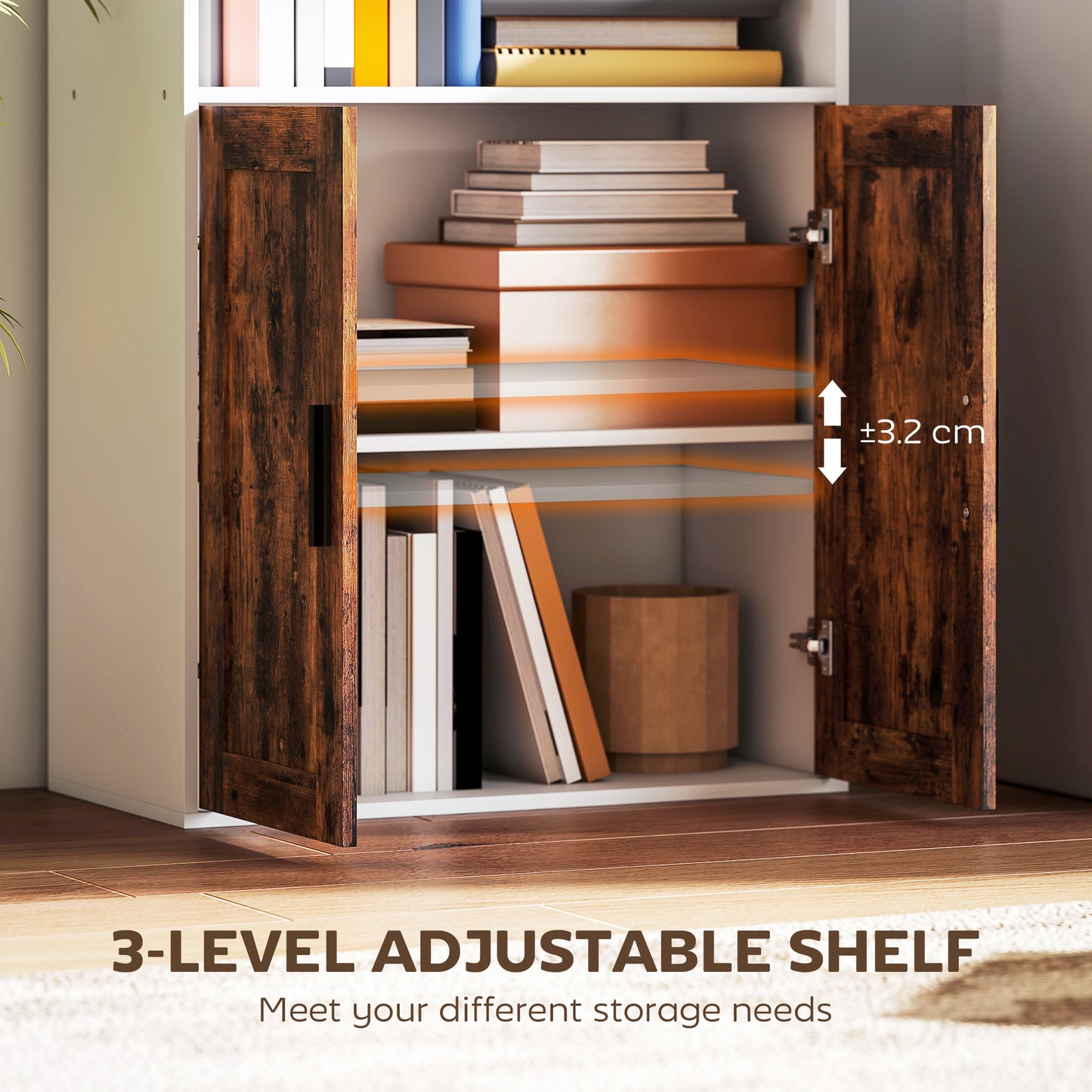 HOMCOM 5-Tier Bookcase with Adjustable Shelf - Rustic Brown