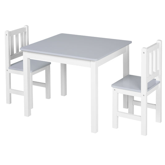 Photo of HOMCOM Kids Table and Chair Set 3 Pieces Toddler Preschoolers Desk with 2 Chairs for Indoor Study Rest Snack Time Grey in Grey colour on a white background