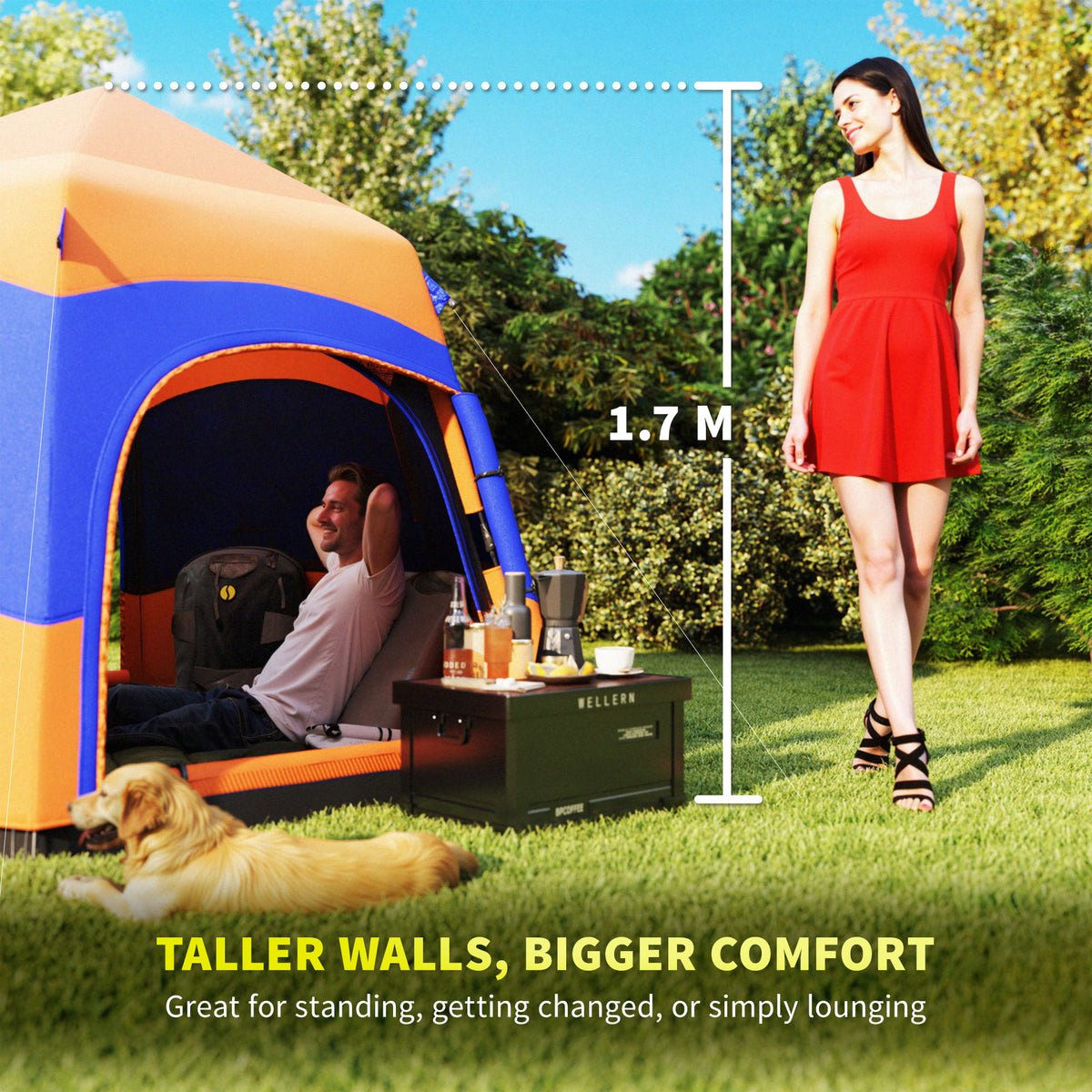 Outsunny 3 Man Instant Pop Up Tent with Rainfly, Portable Camping Shelter with Sewn-in Groundsheet, Carry Bag, Orange