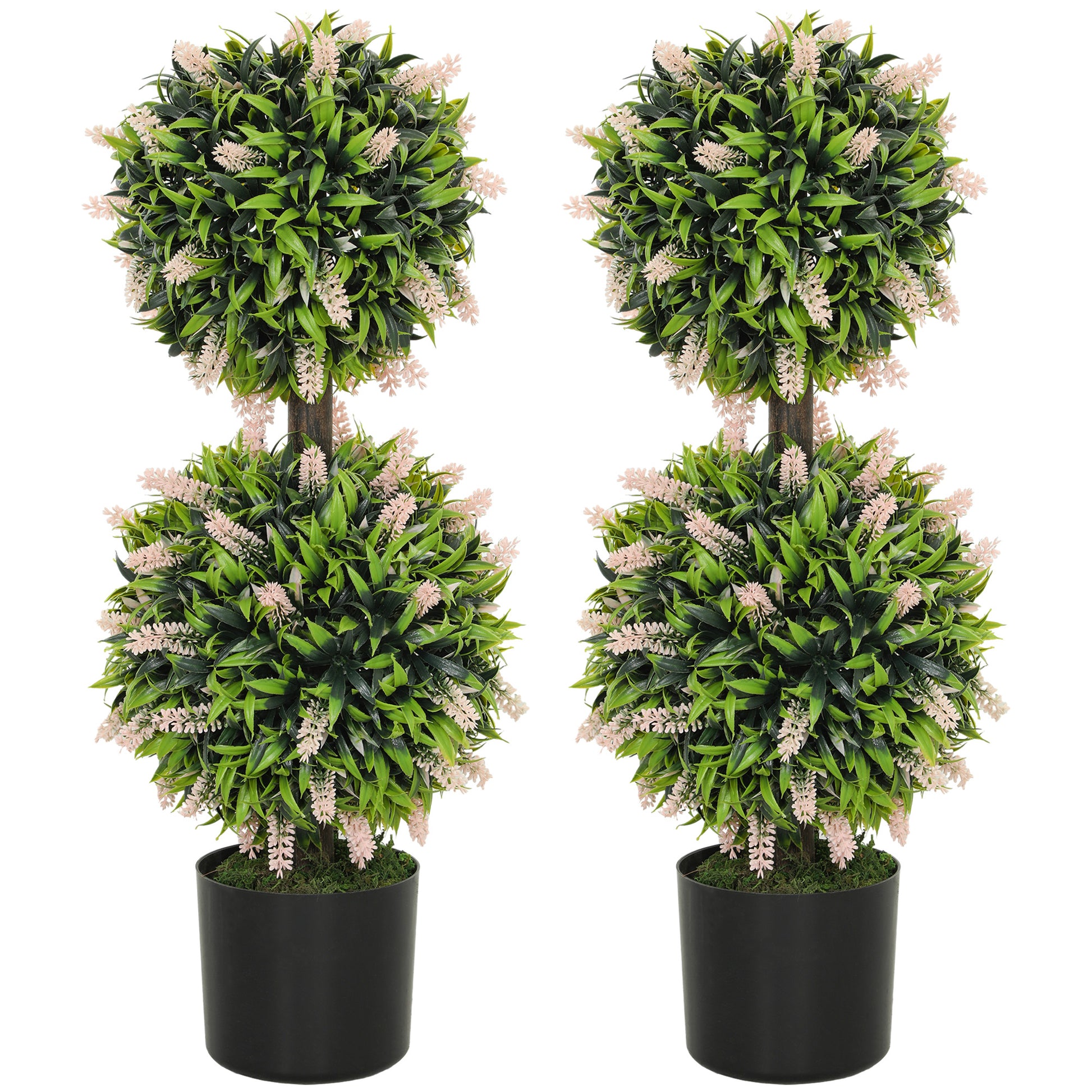 Photo of HOMCOM Set of 2 Decorative Artificial Plants Ball Trees with Lavender Flowers in Pot Fake Plants for Home Indoor Outdoor Decor, 70cm, Pink in Pink colour on a white background