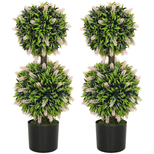 Photo of HOMCOM Set of 2 Artificial Plants, Lavender Flowers Ball Trees with Pot, for Home Indoor Outdoor Decor, 70cm in 70cm colour on a white background