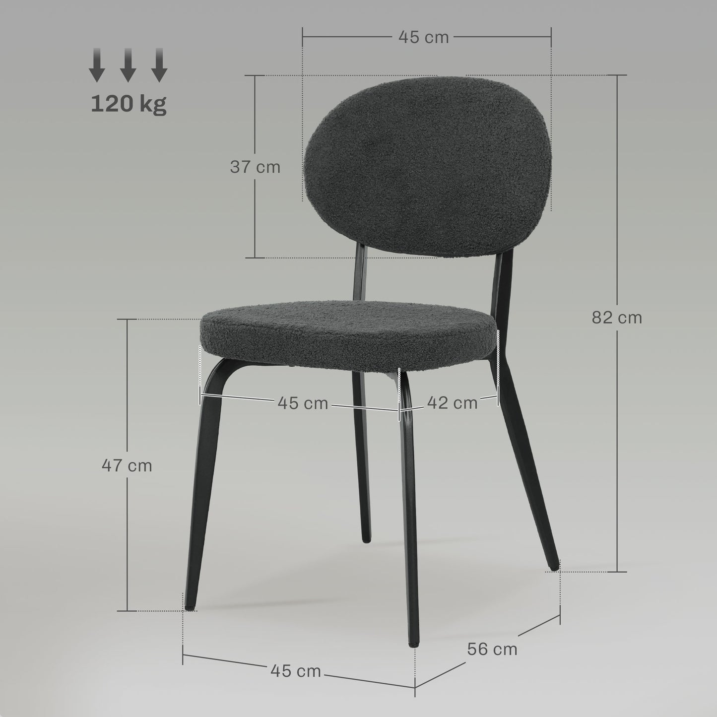 HOMCOM Set of Four Boucle Dining Chairs - Black