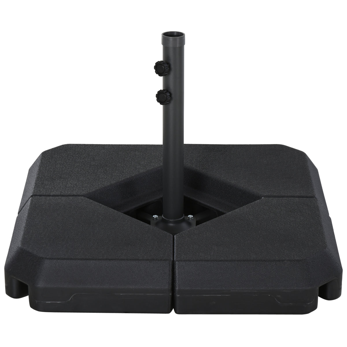 Photo of Outsunny 4PCs Fillable Parasol Base Weights with Steel Cross Base Garden Umbrella Stand 60L Water or 72kg Sand Filled Weights Plastic Black in Black colour on a white background