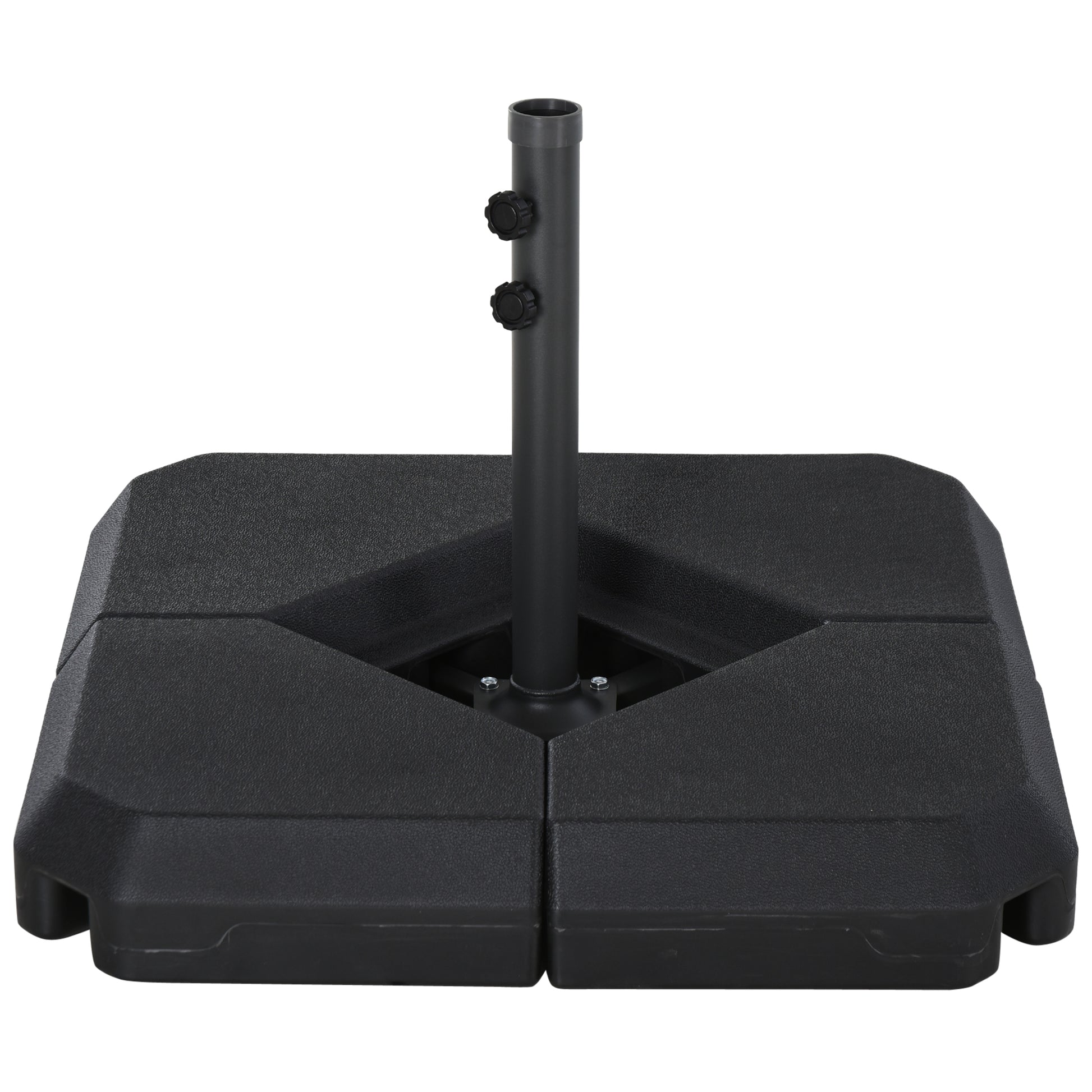Photo of Outsunny 4PCs Fillable Parasol Base Weights with Steel Cross Base Garden Umbrella Stand 60L Water or 72kg Sand Filled Weights Plastic Black in Black colour on a white background